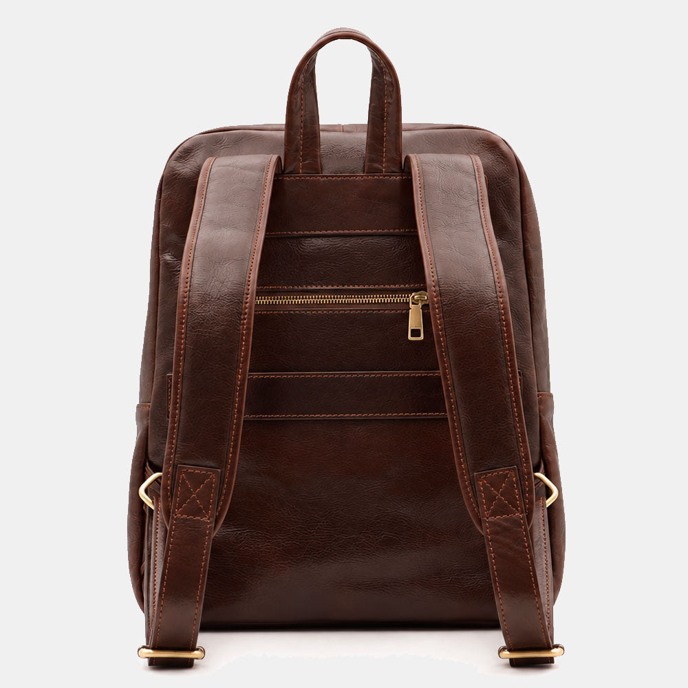 Backpack in Dark Brown Leather Made in Italy Line Firenze – 15.6" Laptop Compartment