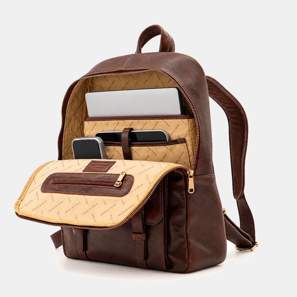 Backpack in Dark Brown Leather Made in Italy Line Firenze – 15.6" Laptop Compartment
