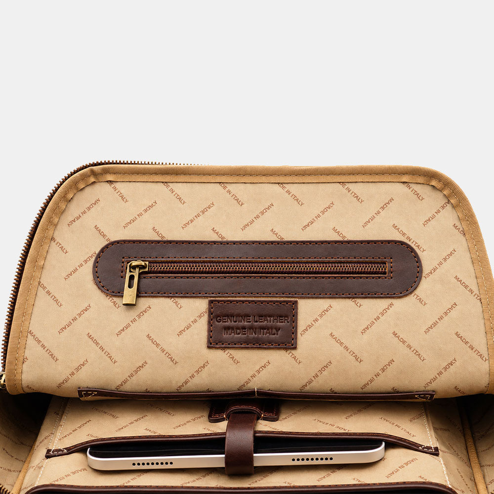Backpack in Dark Brown Leather Made in Italy Line Firenze – 15.6" Laptop Compartment