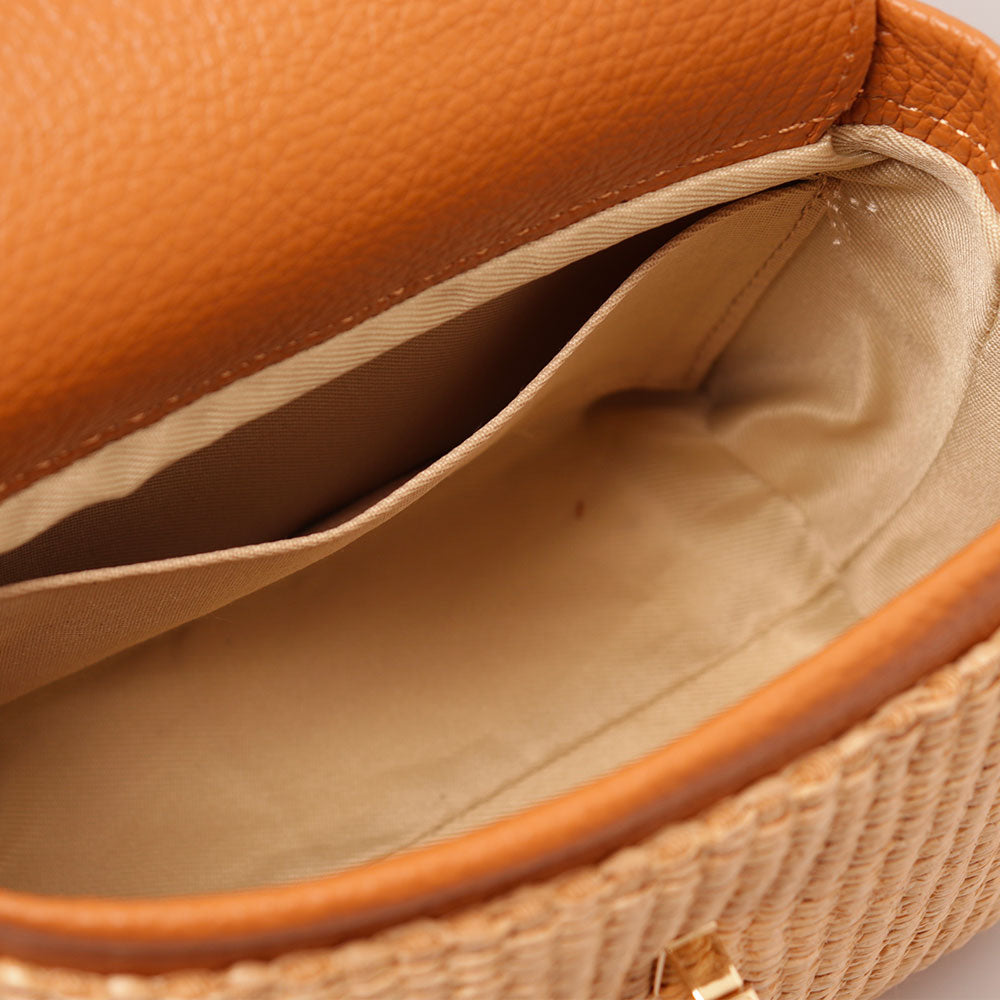 Borsa Donna a Mano VIAVERDI in Pelle color Cuoio e Rafia Made in Italy