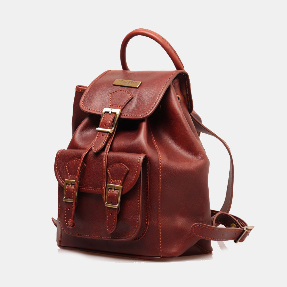 Zaino Donna VIAVERDI in Pelle Marrone Made in Italy linea Firenze