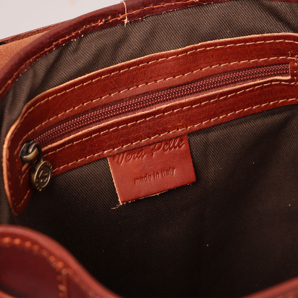 Zaino Donna VIAVERDI in Pelle Marrone Made in Italy linea Firenze