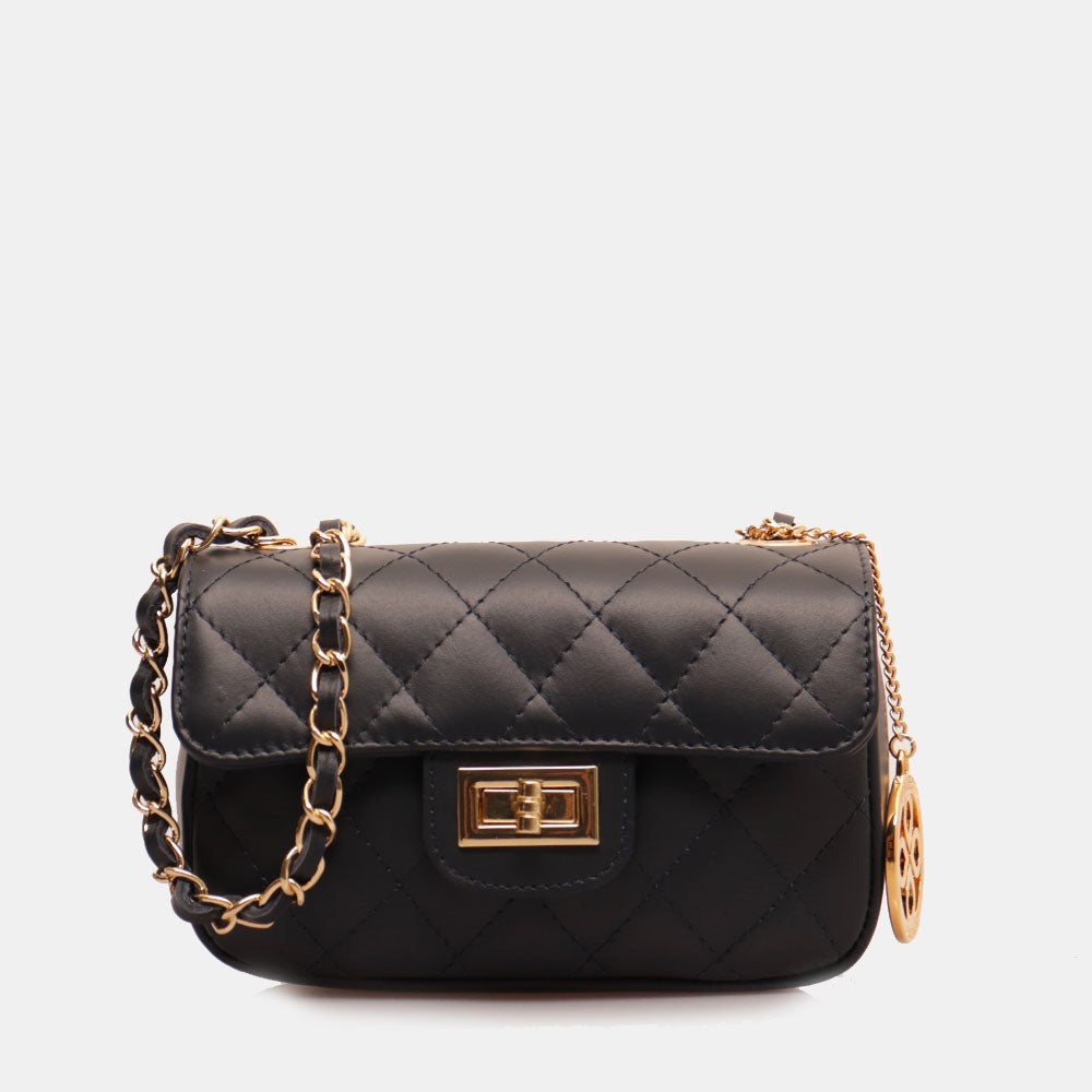 Borsa Piccola a Spalla VIAVERDI in Pelle Blu Matelassè Made in Italy linea Saturnia