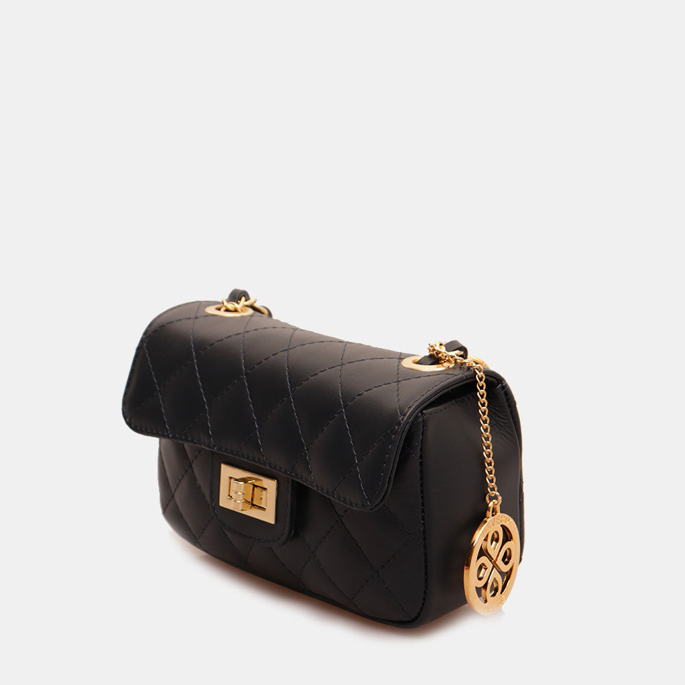 Borsa Piccola a Spalla VIAVERDI in Pelle Blu Matelassè Made in Italy linea Saturnia