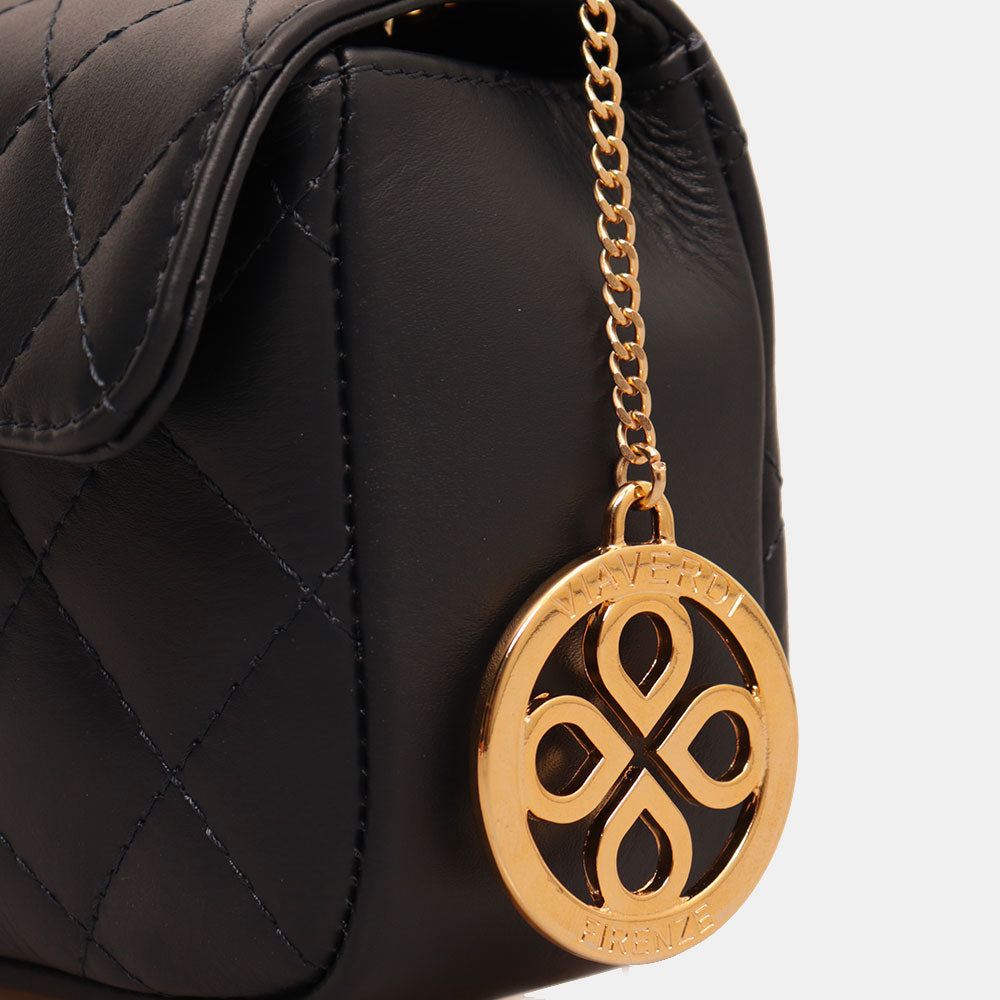 Small Shoulder Bag VIAVERDI in Blue Quilted Leather Made in Italy Saturnia line
