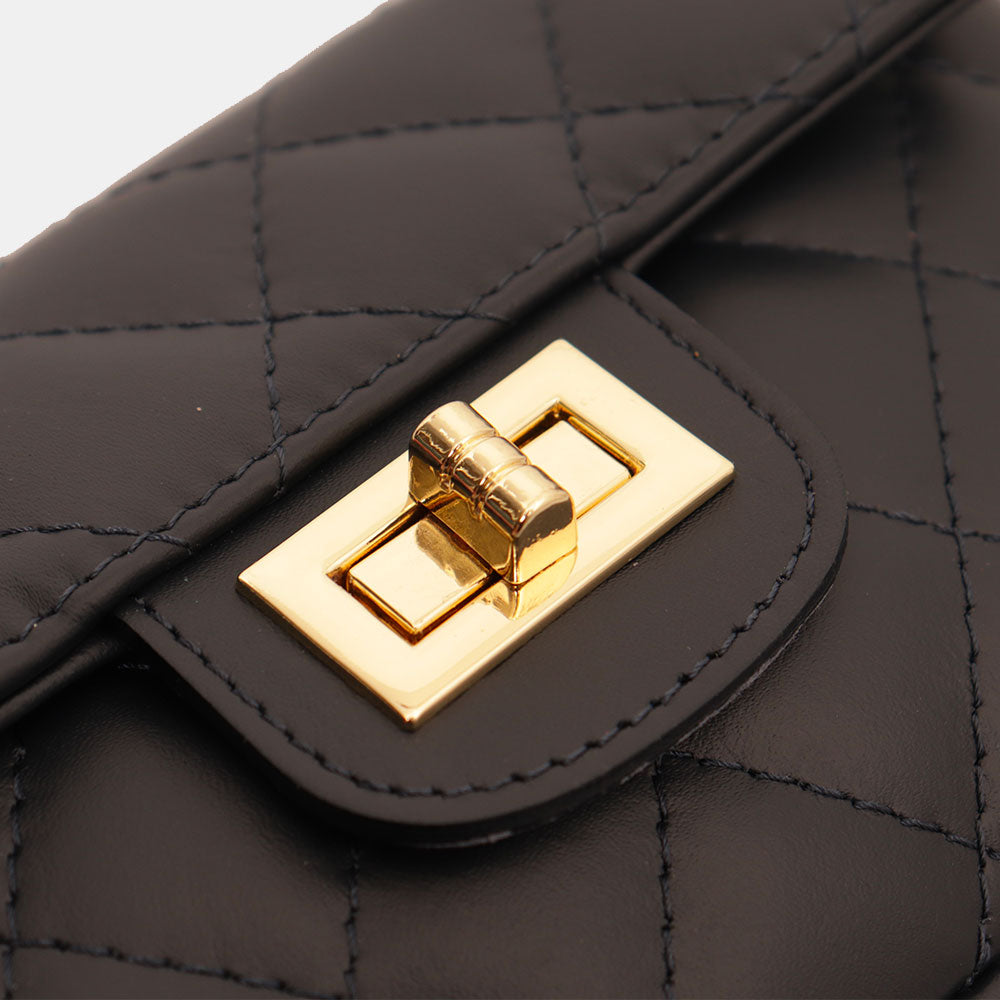 Borsa Piccola a Spalla VIAVERDI in Pelle Blu Matelassè Made in Italy linea Saturnia