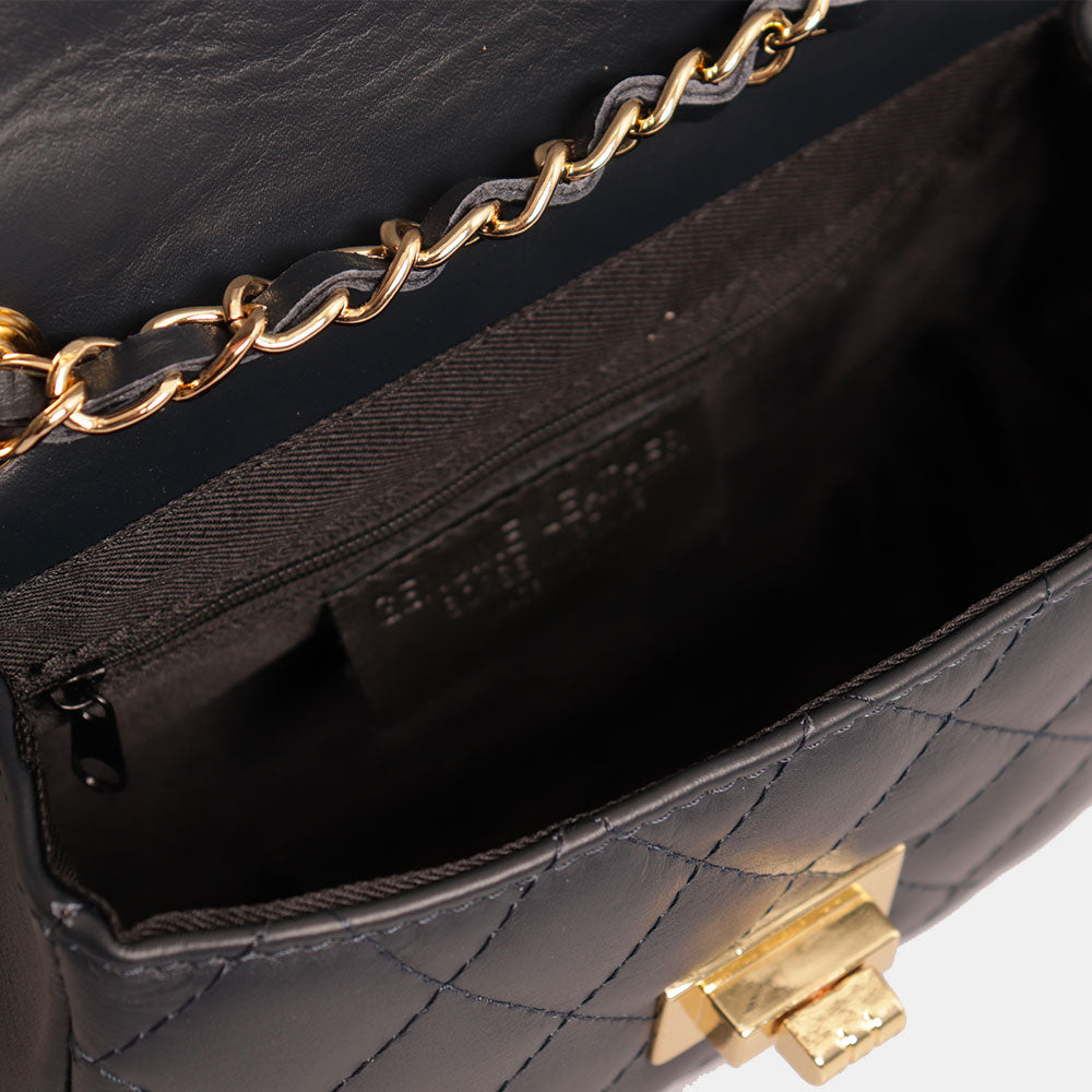 Borsa Piccola a Spalla VIAVERDI in Pelle Blu Matelassè Made in Italy linea Saturnia