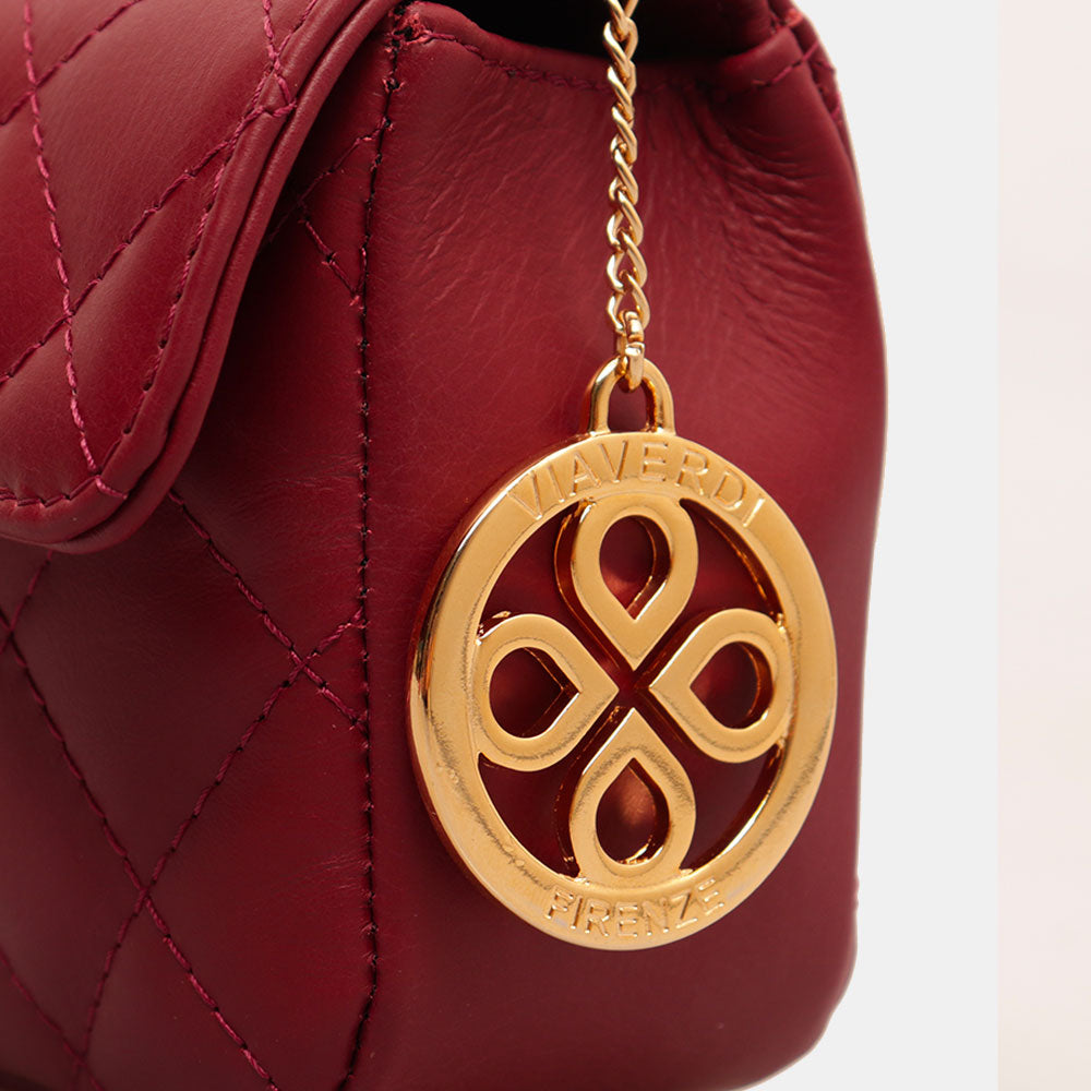 Borsa Piccola a Spalla VIAVERDI in Pelle Bordeaux Matelassè Made in Italy linea Saturnia