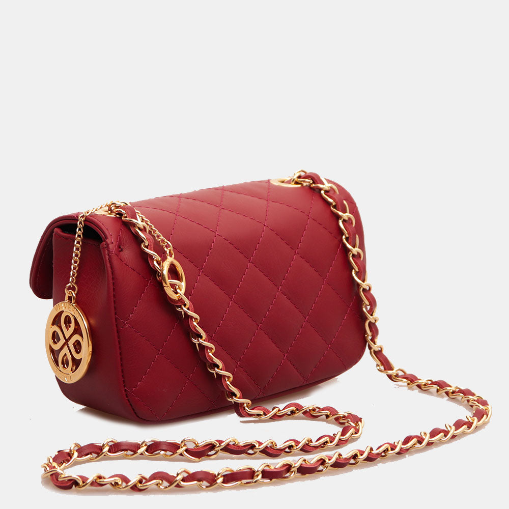 Borsa Piccola a Spalla VIAVERDI in Pelle Bordeaux Matelassè Made in Italy linea Saturnia