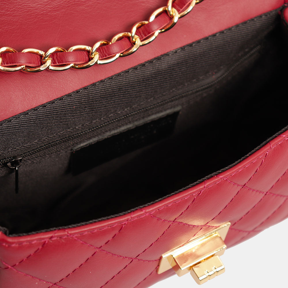 Borsa Piccola a Spalla VIAVERDI in Pelle Bordeaux Matelassè Made in Italy linea Saturnia