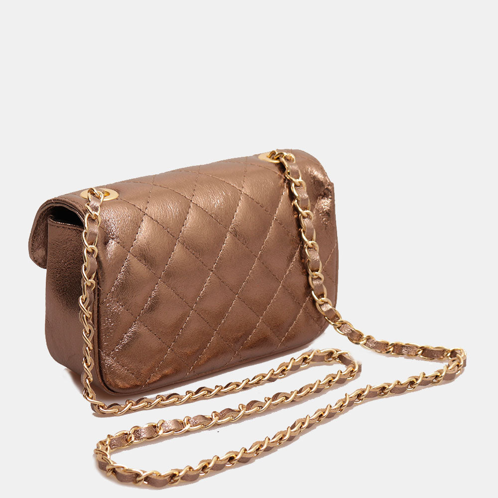 Borsa Piccola a Spalla VIAVERDI in Pelle Bronzo Matelassè Made in Italy linea Saturnia