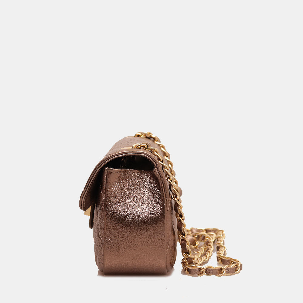 Borsa Piccola a Spalla VIAVERDI in Pelle Bronzo Matelassè Made in Italy linea Saturnia