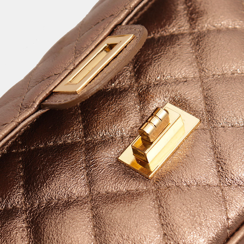 Borsa Piccola a Spalla VIAVERDI in Pelle Bronzo Matelassè Made in Italy linea Saturnia