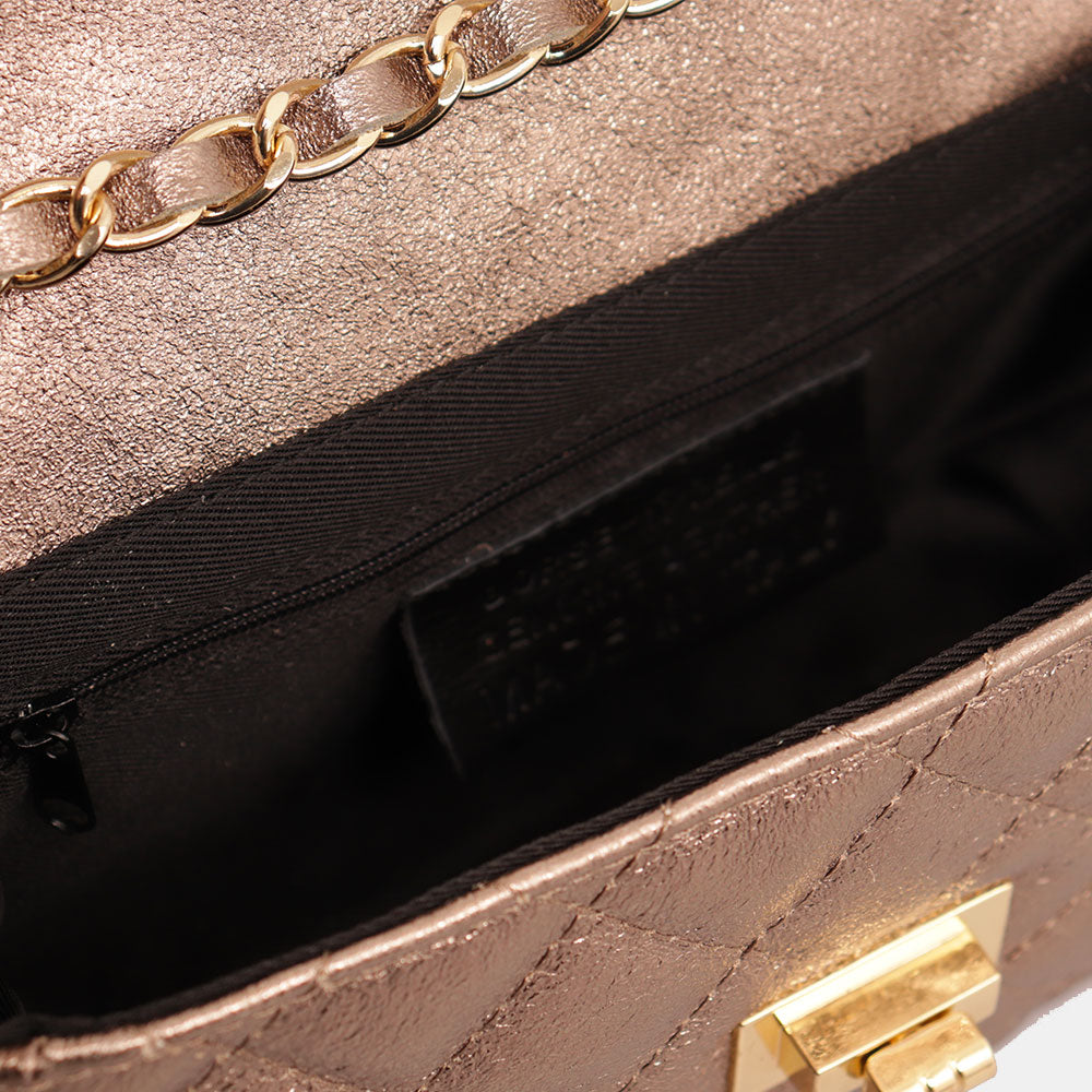 Borsa Piccola a Spalla VIAVERDI in Pelle Bronzo Matelassè Made in Italy linea Saturnia