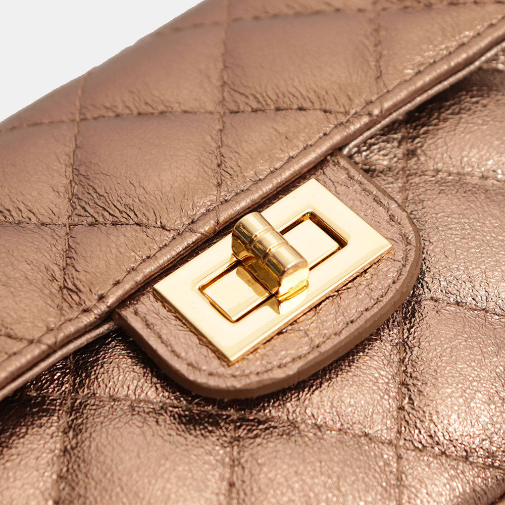 Borsa Piccola a Spalla VIAVERDI in Pelle Bronzo Matelassè Made in Italy linea Saturnia