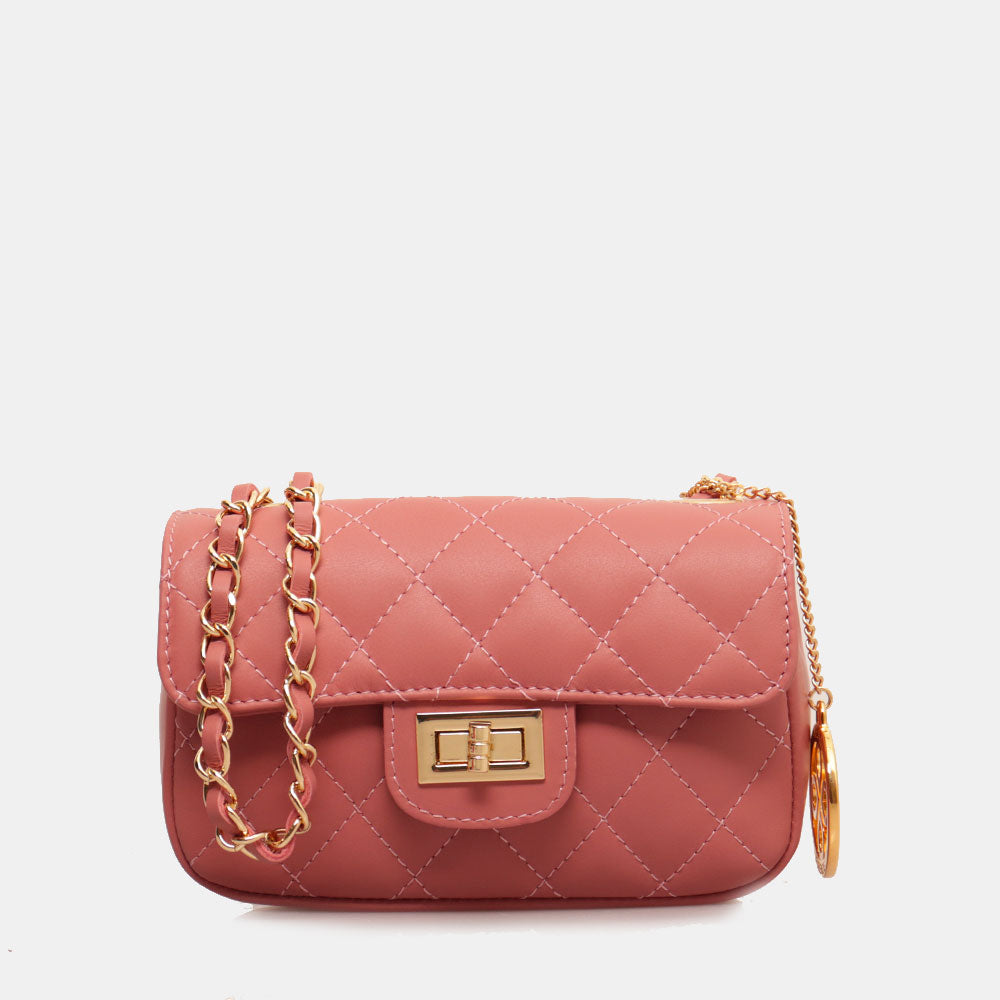 Borsa Piccola a Spalla VIAVERDI in Pelle Rosa Matelassè Made in Italy linea Saturnia