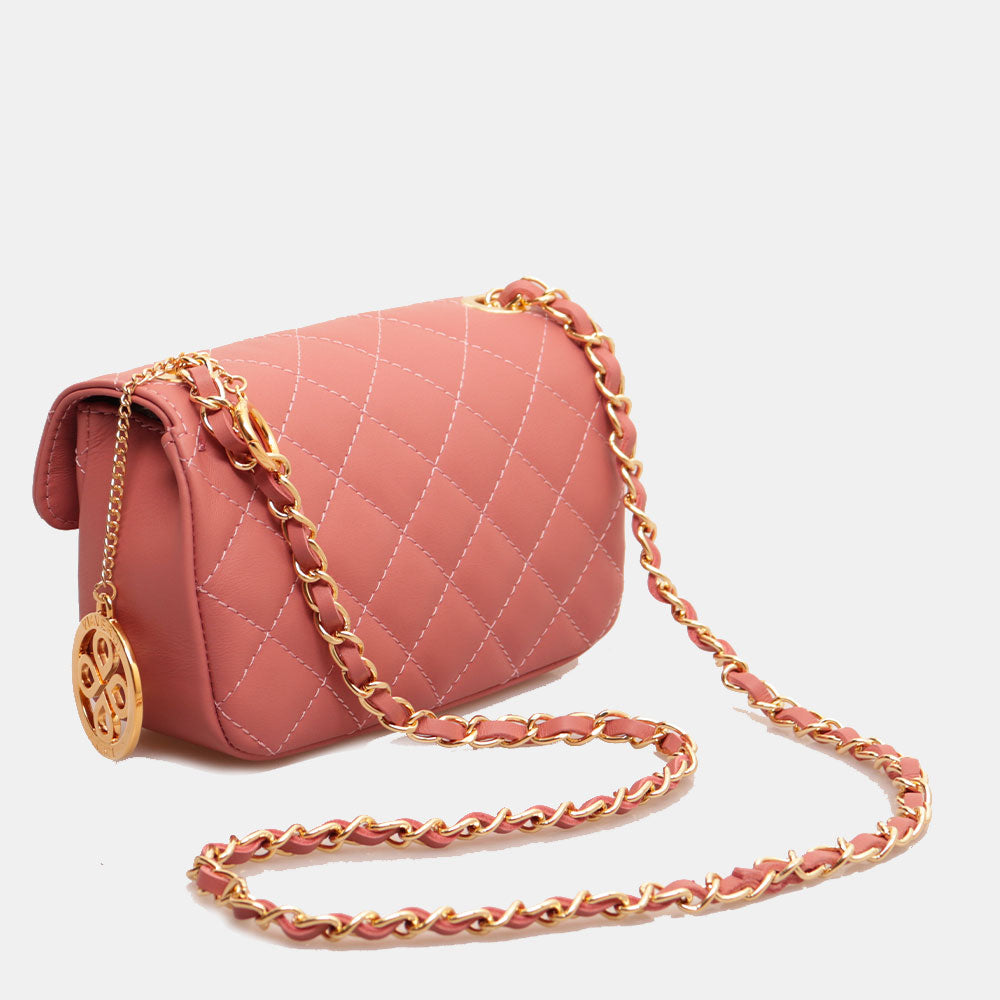 Borsa Piccola a Spalla VIAVERDI in Pelle Rosa Matelassè Made in Italy linea Saturnia