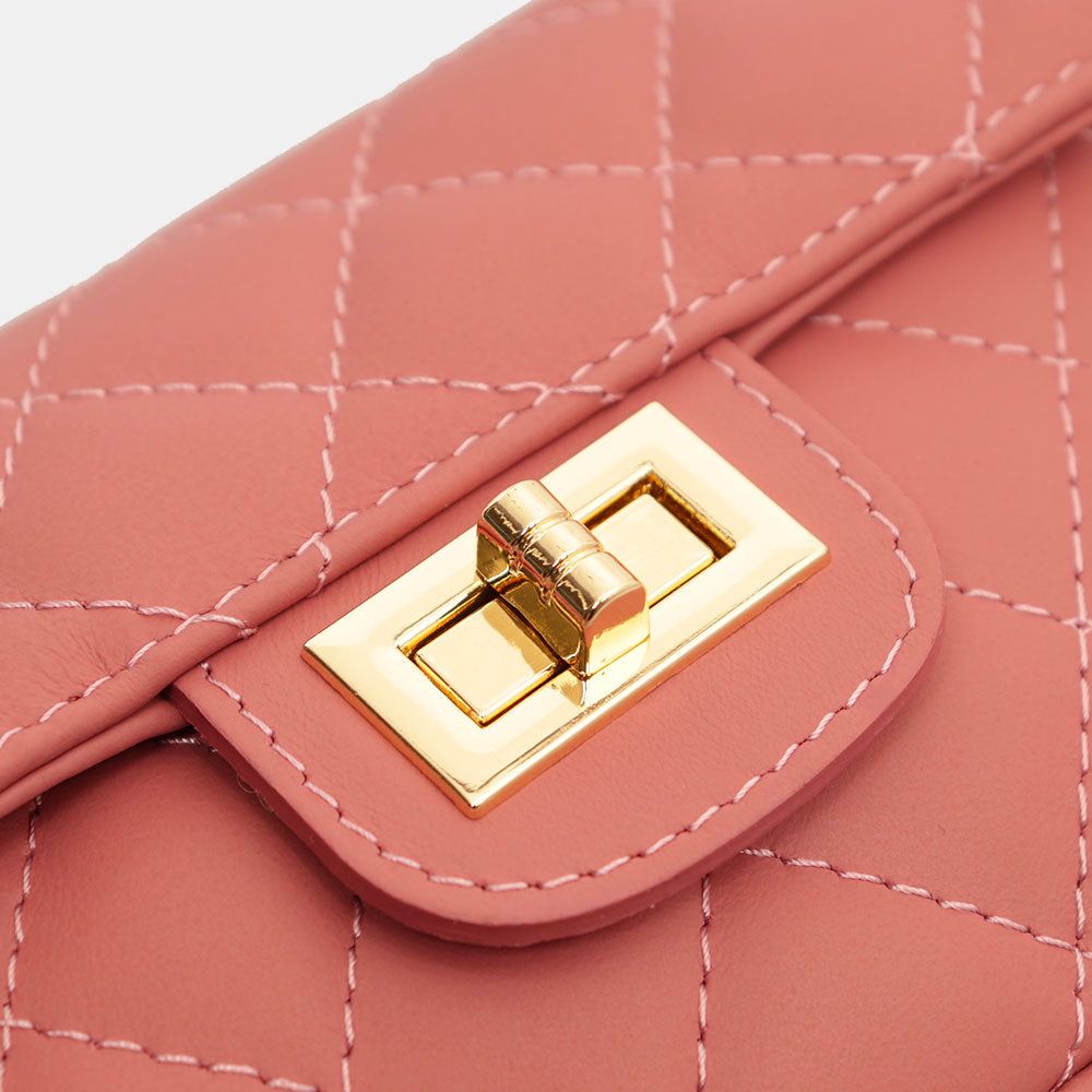 Borsa Piccola a Spalla VIAVERDI in Pelle Rosa Matelassè Made in Italy linea Saturnia