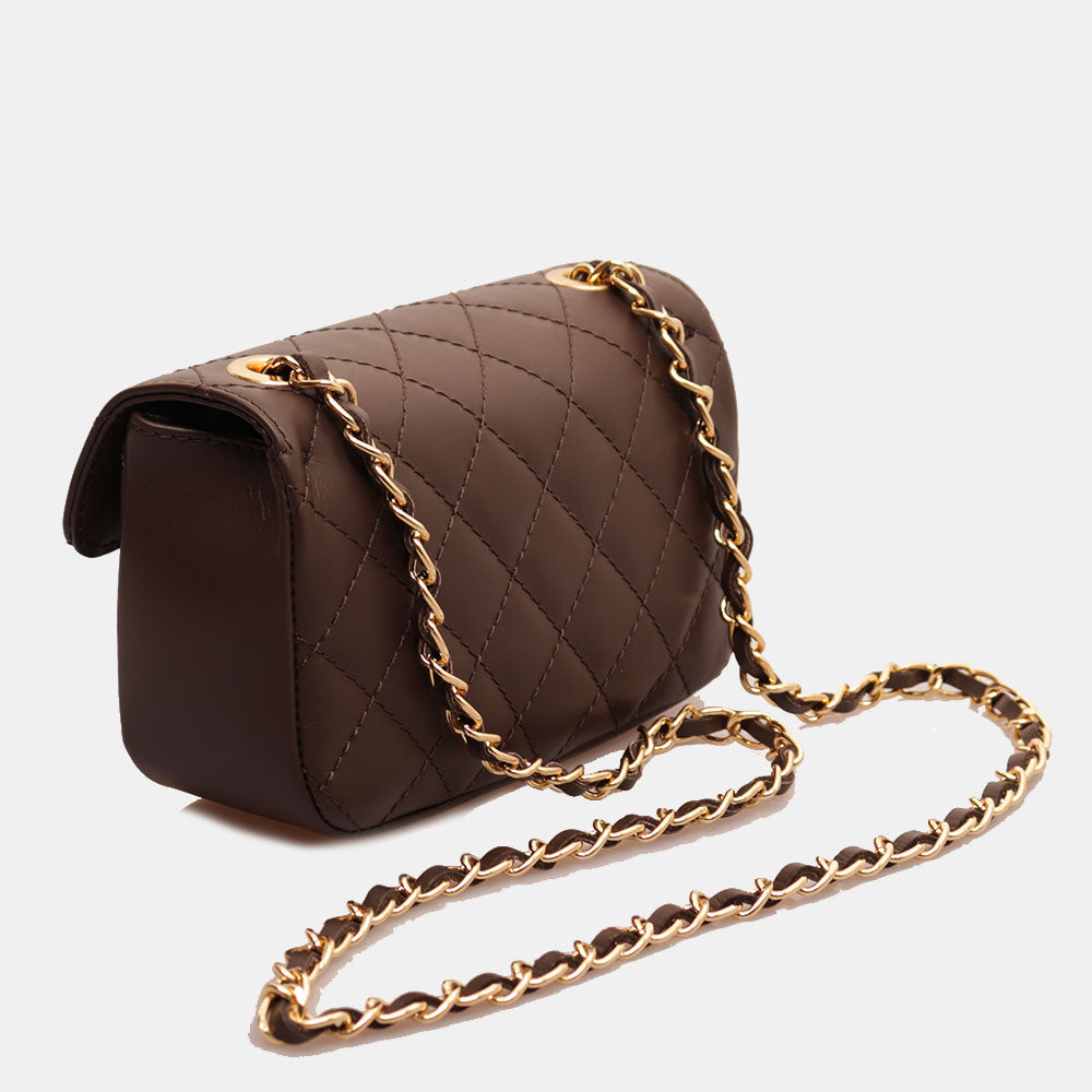 Borsa Piccola a Spalla VIAVERDI in Pelle Marrone Testa Moro Matelassè Made in Italy linea Saturnia