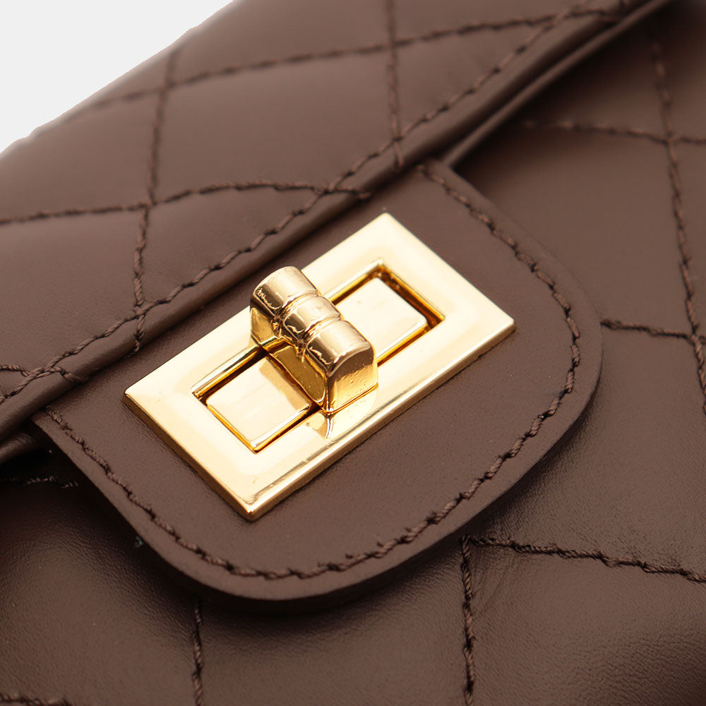 Borsa Piccola a Spalla VIAVERDI in Pelle Marrone Testa Moro Matelassè Made in Italy linea Saturnia