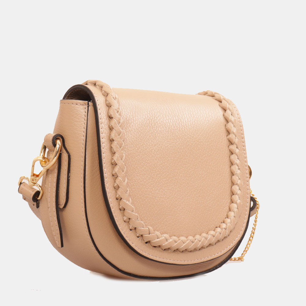 Borsa a Tracolla VIAVERDI in Pelle Taupe Made in Italy linea San Gimignano