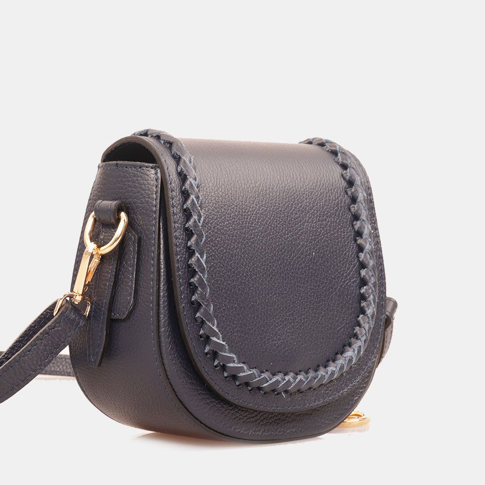 Borsa a Tracolla VIAVERDI in Pelle Blu Made in Italy linea San Gimignano