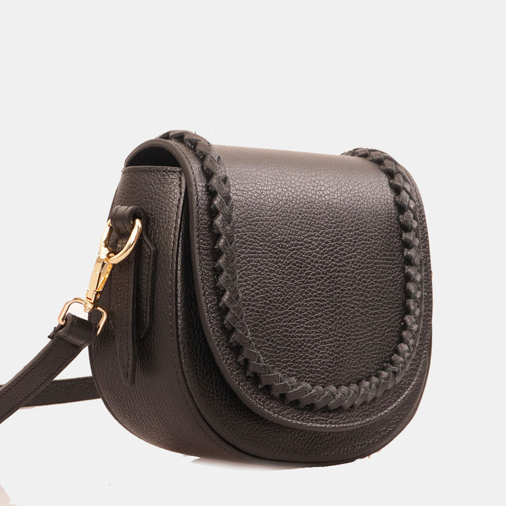 Borsa a Tracolla VIAVERDI in Pelle Nera Made in Italy linea San Gimignano