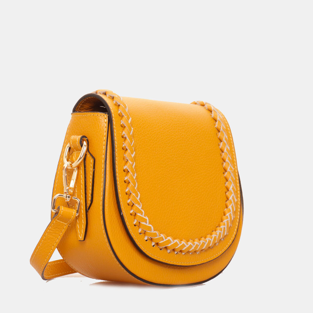 Borsa a Tracolla VIAVERDI in Pelle Ocra Made in Italy linea San Gimignano