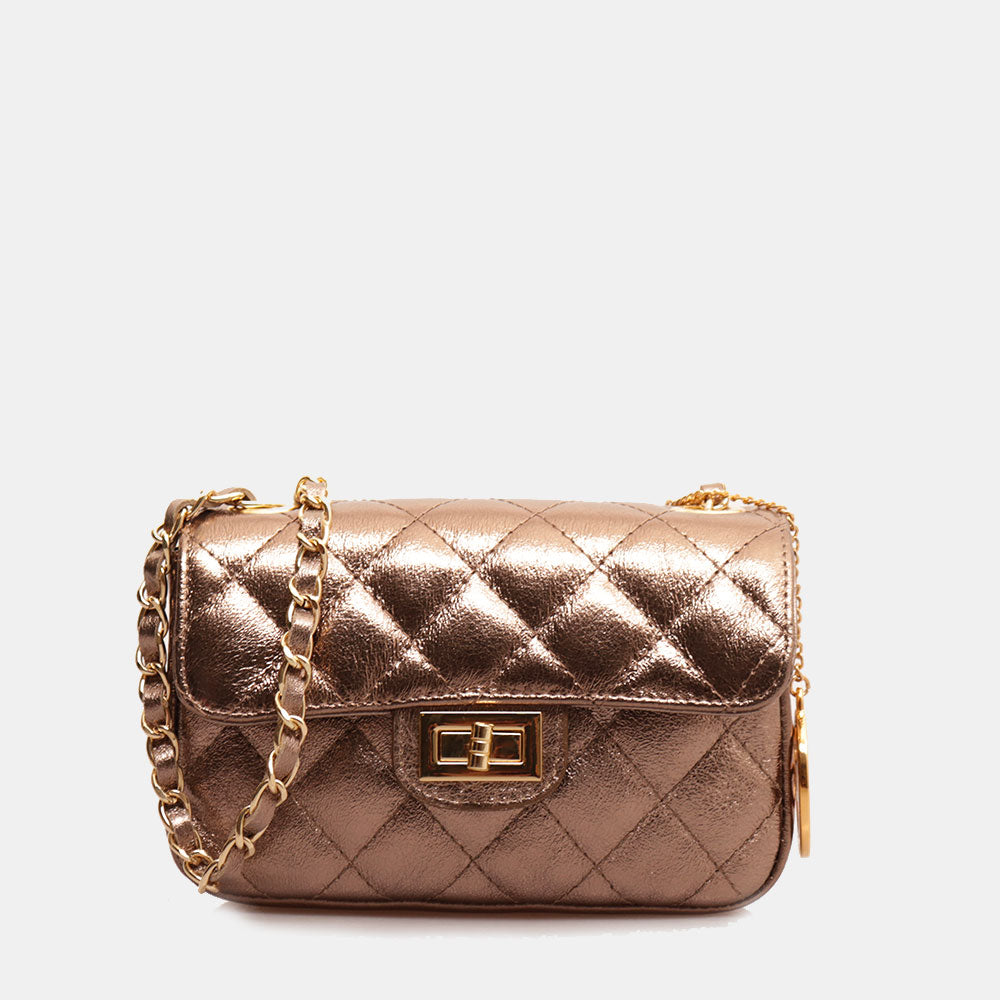 Borsa Piccola a Spalla VIAVERDI in Pelle Bronzo Matelassè Made in Italy linea Saturnia