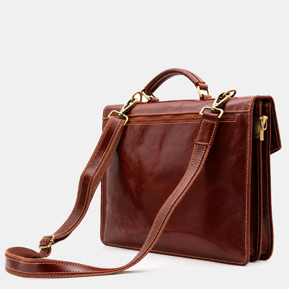 Cartella in Pelle Marrone VIAVERDI Made in Italy Linea Firenze a 3 Soffietti Pc 15.6