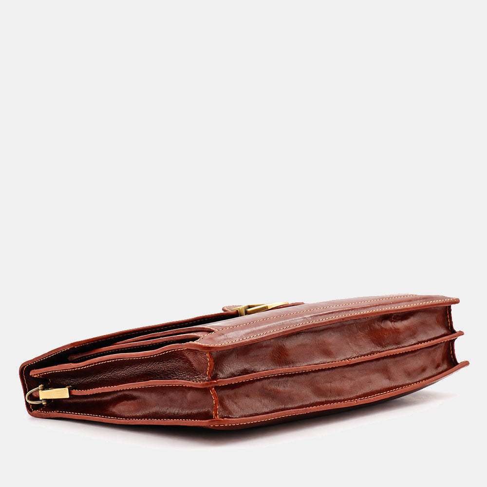 Cartella in Pelle Marrone VIAVERDI Made in Italy Linea Firenze a 3 Soffietti Pc 15.6