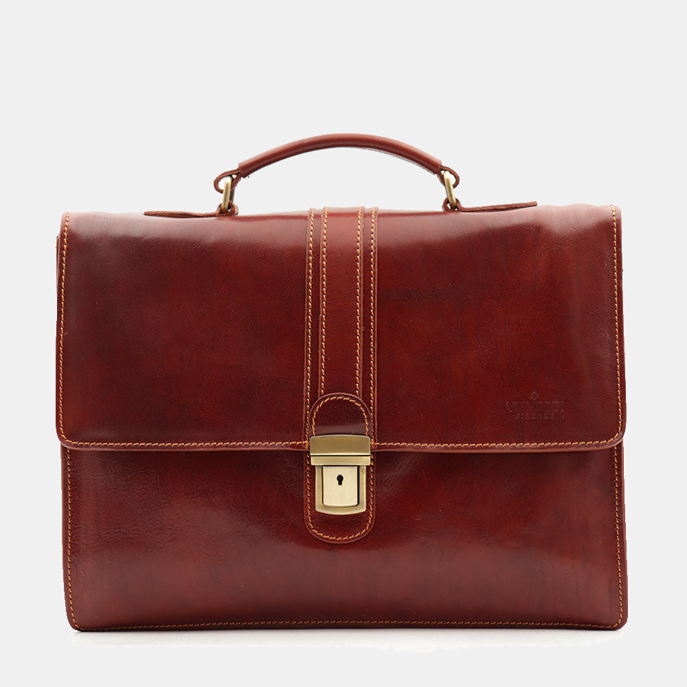 Cartella in Pelle Marrone VIAVERDI Made in Italy Linea Firenze a 3 Soffietti Pc 15.6