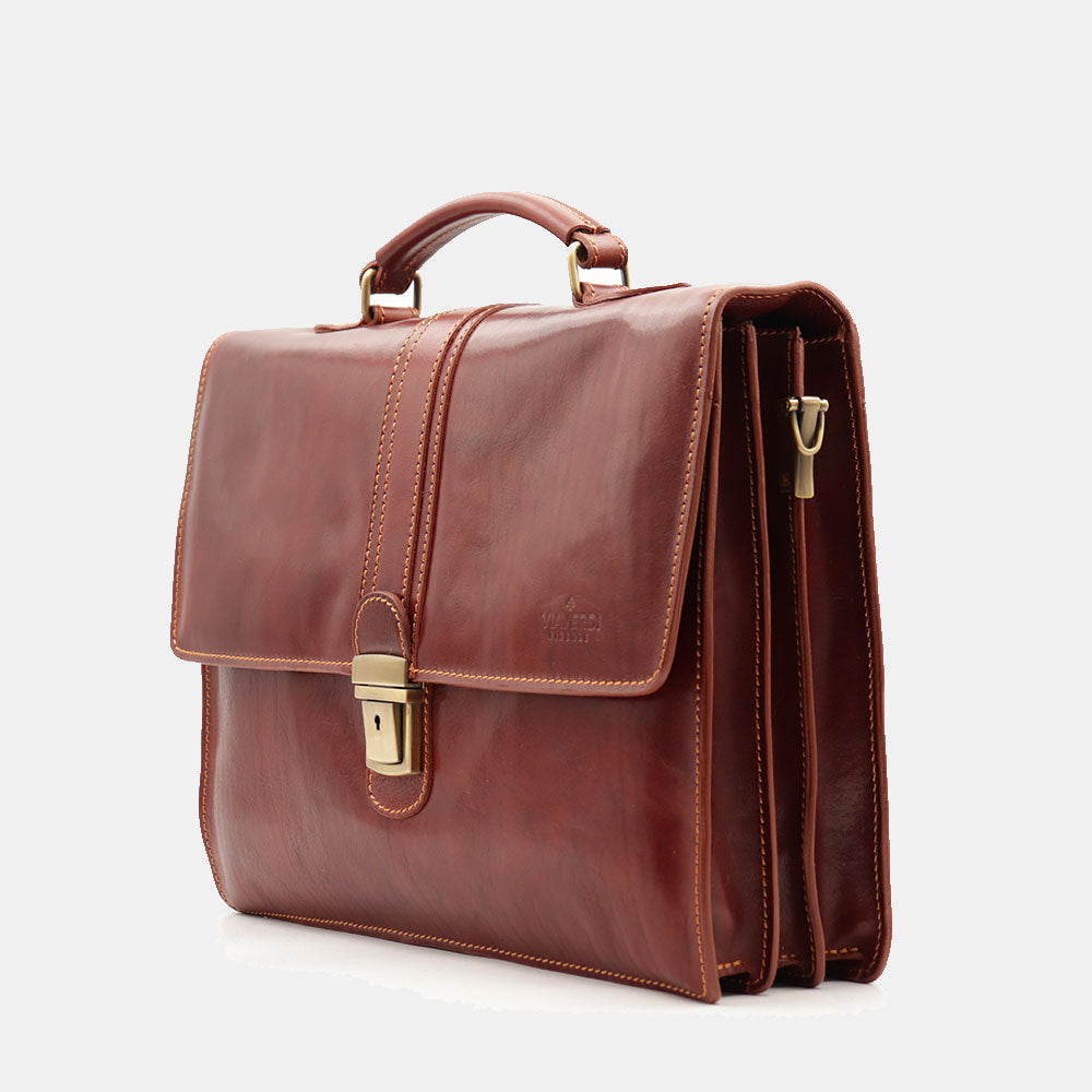 Cartella in Pelle Marrone VIAVERDI Made in Italy Linea Firenze a 3 Soffietti Pc 15.6
