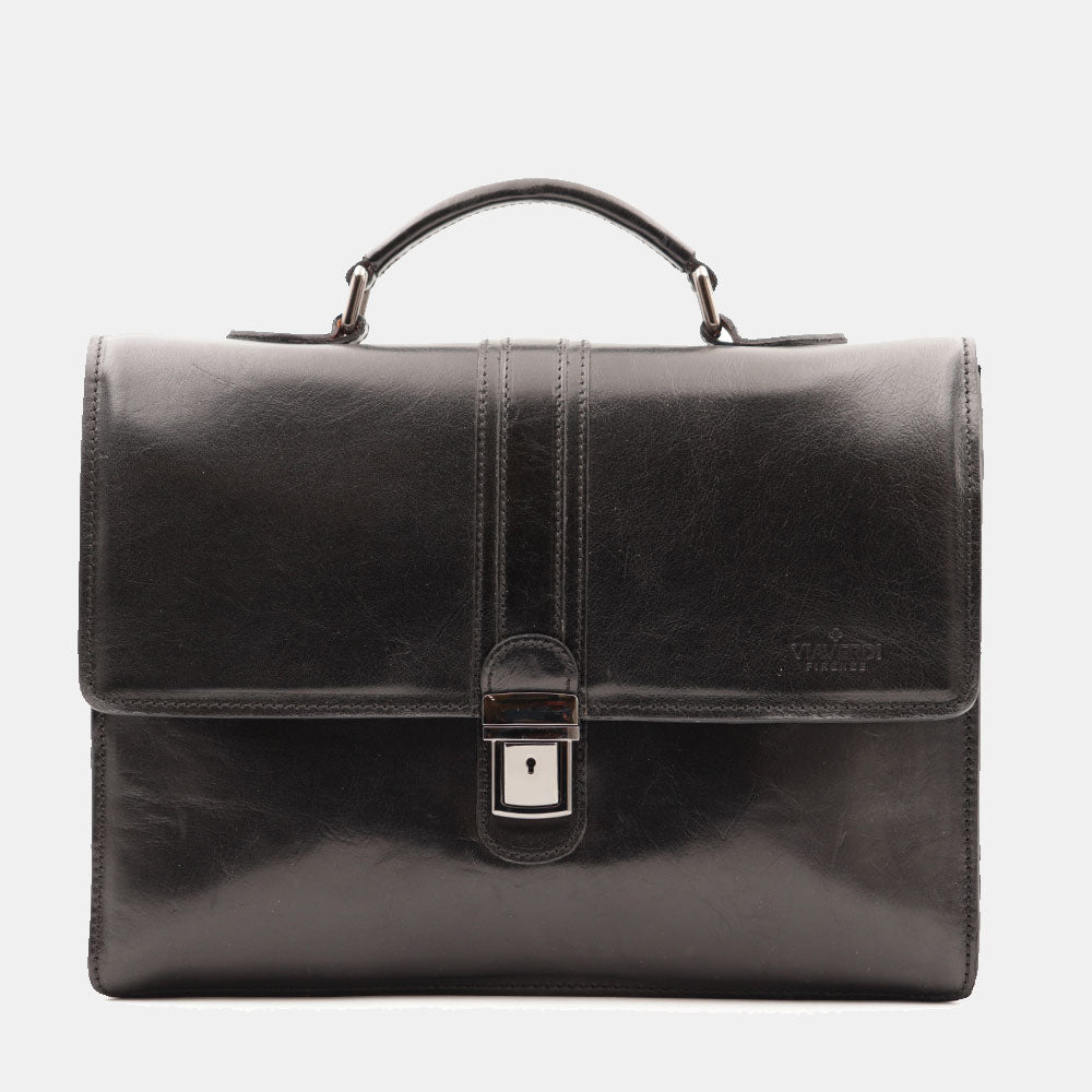 Cartella in Pelle Nera VIAVERDI Made in Italy Linea Firenze a 3 Soffietti Pc 15.6