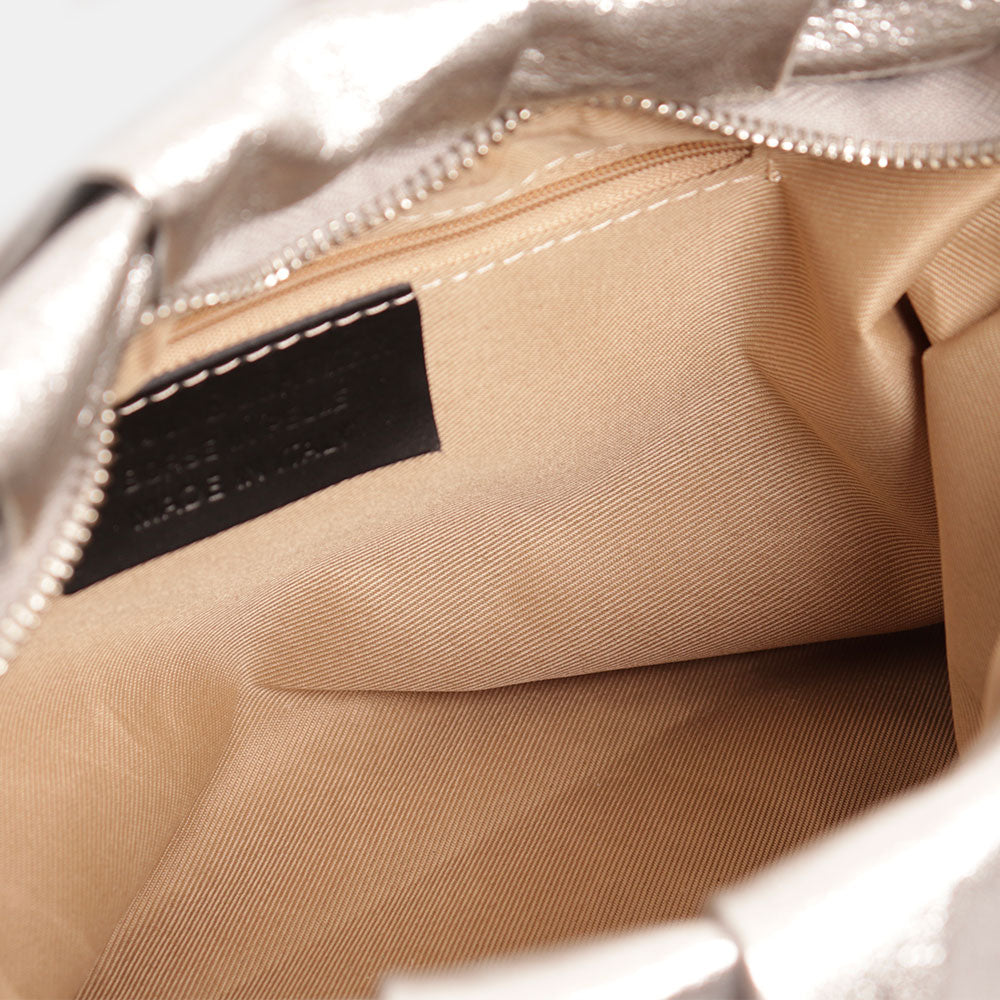 Borsa Hobo a Spalla con Catena VIAVERDI in Pelle Argento Made in Italy linea Monteriggioni