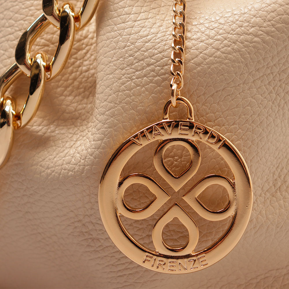 Borsa Hobo a Spalla con Catena VIAVERDI in Pelle Beige Made in Italy linea Monteriggioni