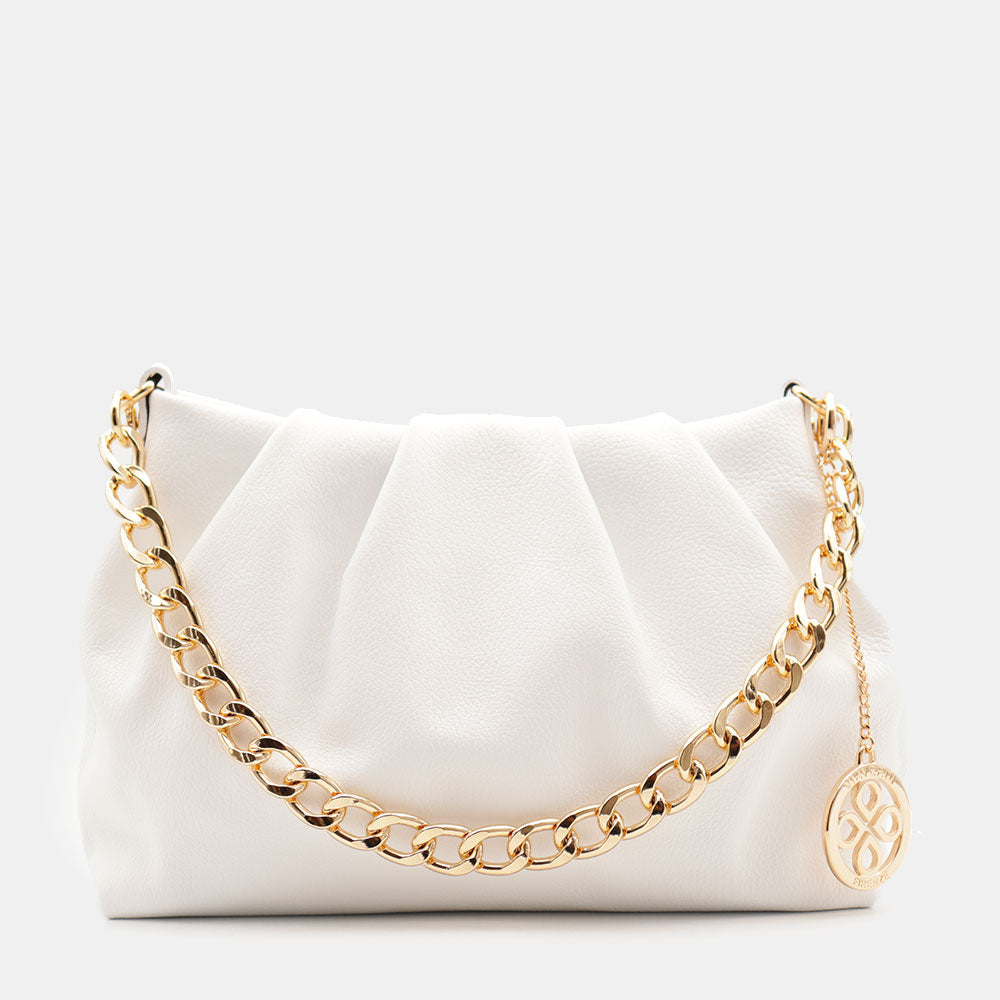 Borsa Hobo a Spalla con Catena VIAVERDI in Pelle Bianca Made in Italy linea Monteriggioni