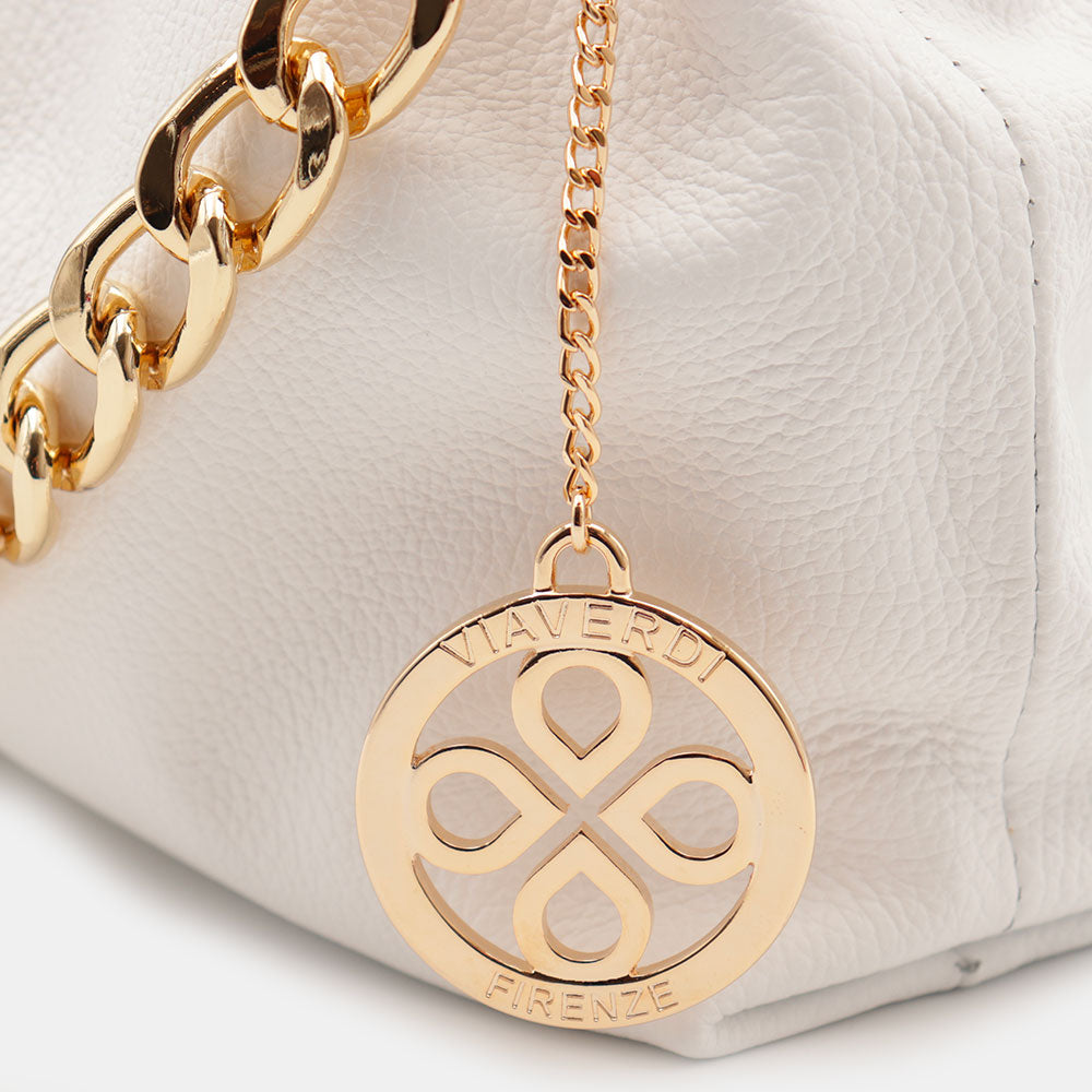 Borsa Hobo a Spalla con Catena VIAVERDI in Pelle Bianca Made in Italy linea Monteriggioni