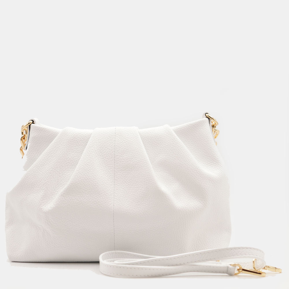 Borsa Hobo a Spalla con Catena VIAVERDI in Pelle Bianca Made in Italy linea Monteriggioni