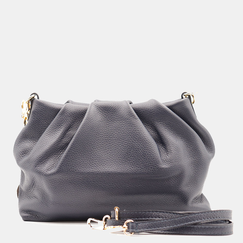 Borsa Hobo a Spalla con Catena VIAVERDI in Pelle Blu Made in Italy linea Monteriggioni