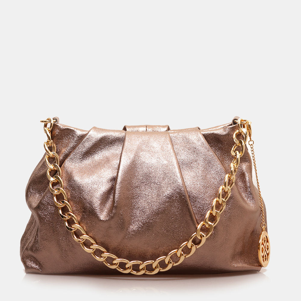 Borsa Hobo a Spalla con Catena VIAVERDI in Pelle Bronzo Made in Italy linea Monteriggioni
