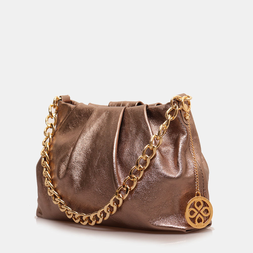 Borsa Hobo a Spalla con Catena VIAVERDI in Pelle Bronzo Made in Italy linea Monteriggioni