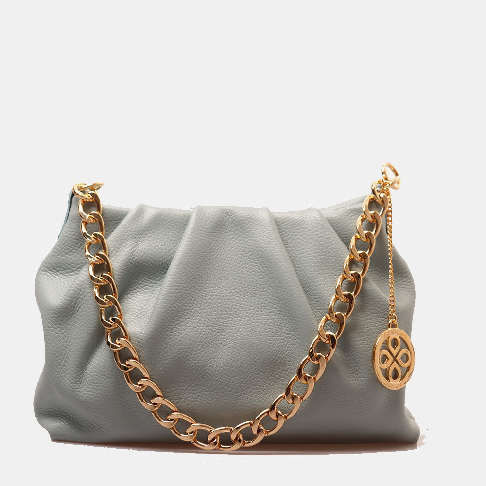 Borsa Hobo a Spalla con Catena VIAVERDI in Pelle Celeste Made in Italy linea Monteriggioni