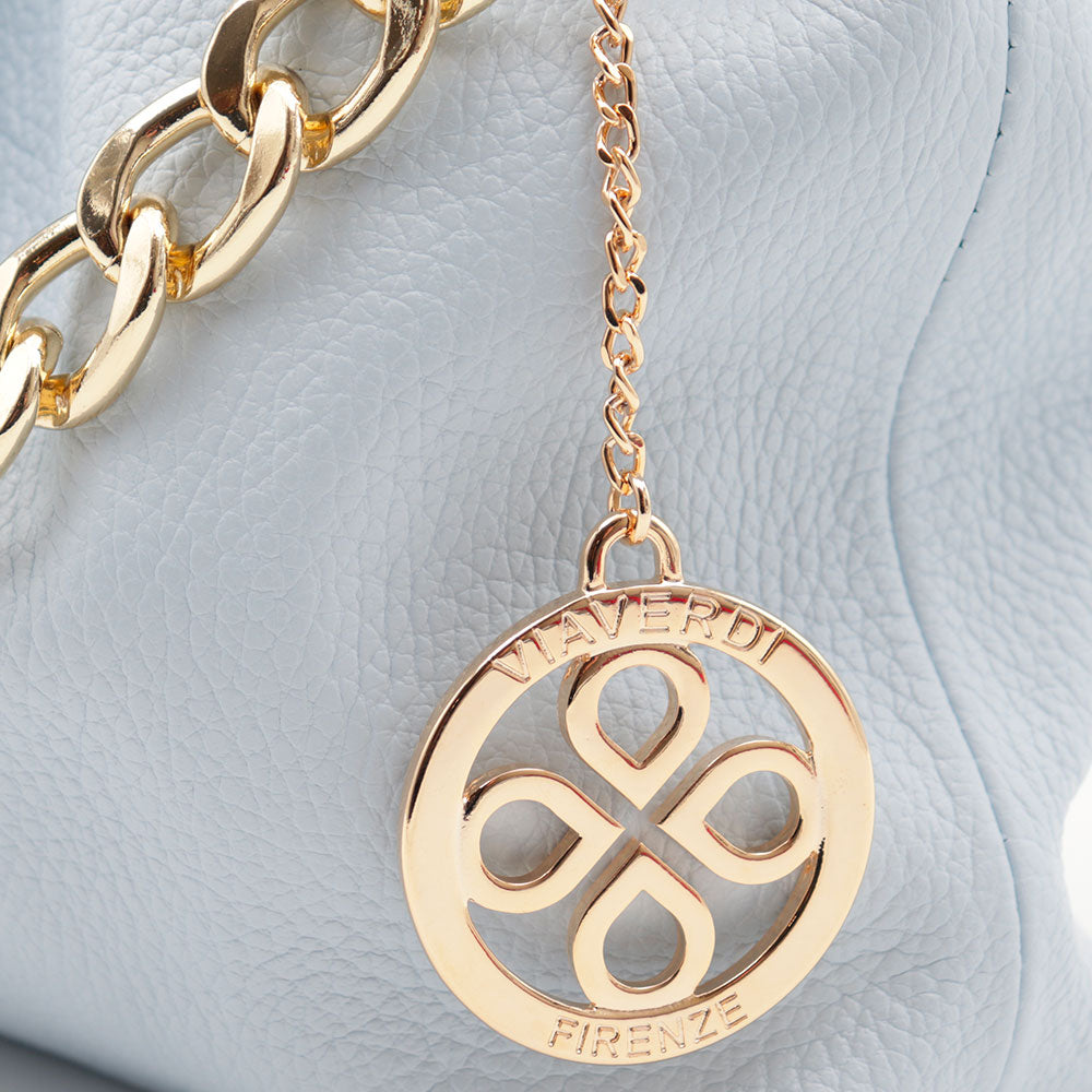 Borsa Hobo a Spalla con Catena VIAVERDI in Pelle Celeste Made in Italy linea Monteriggioni