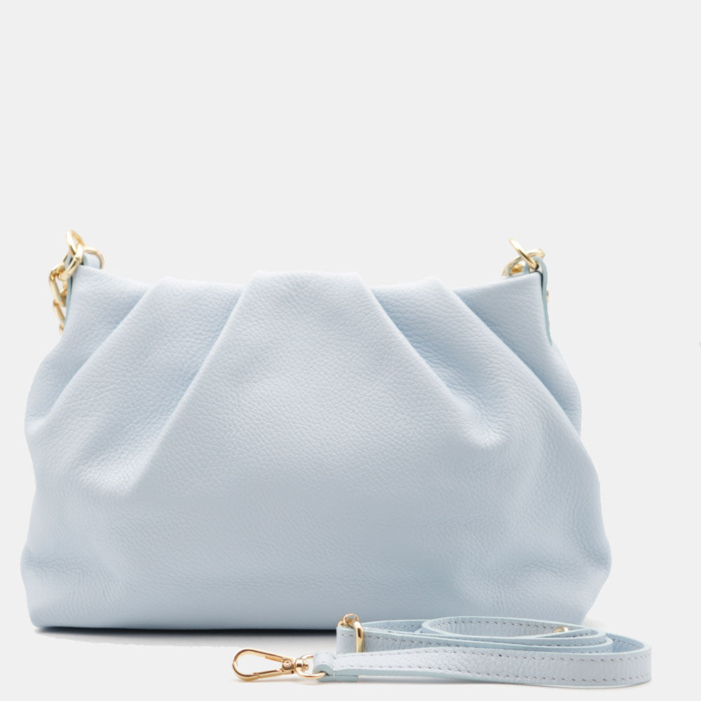 Borsa Hobo a Spalla con Catena VIAVERDI in Pelle Celeste Made in Italy linea Monteriggioni