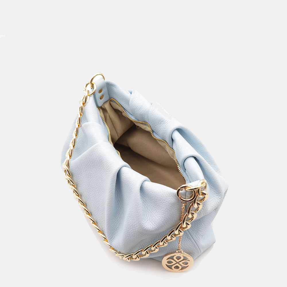 Borsa Hobo a Spalla con Catena VIAVERDI in Pelle Celeste Made in Italy linea Monteriggioni