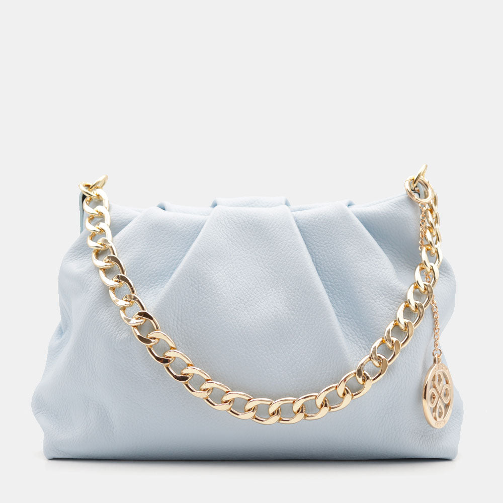 Borsa Hobo a Spalla con Catena VIAVERDI in Pelle Celeste Made in Italy linea Monteriggioni