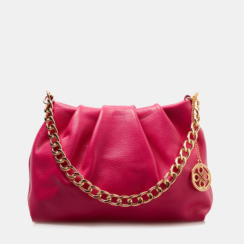Borsa Hobo a Spalla con Catena VIAVERDI in Pelle Fucsia Made in Italy linea Monteriggioni
