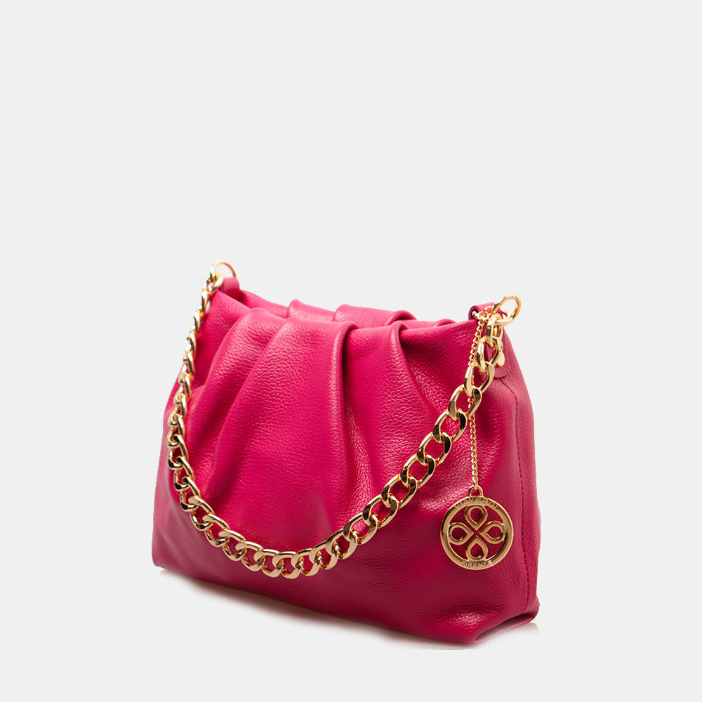 Borsa Hobo a Spalla con Catena VIAVERDI in Pelle Fucsia Made in Italy linea Monteriggioni