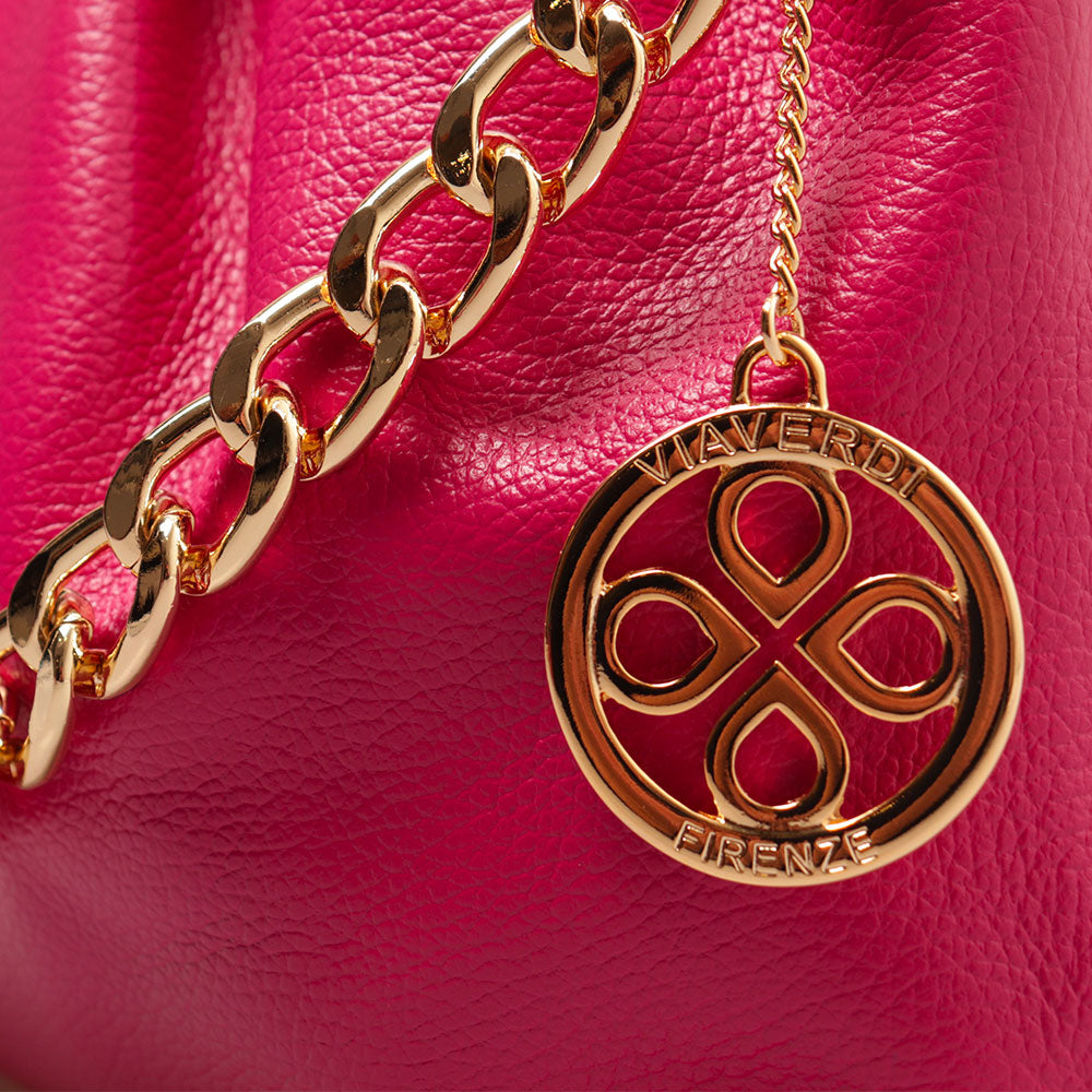 Borsa Hobo a Spalla con Catena VIAVERDI in Pelle Fucsia Made in Italy linea Monteriggioni